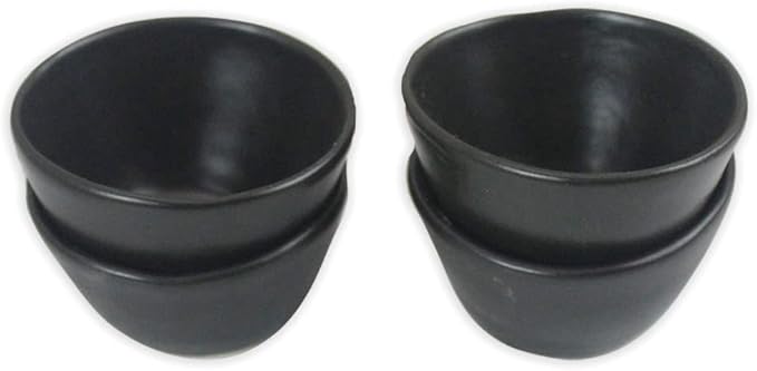 RoRo Handmade Matte Black Ceramic Conical Sauce Bowls - 3 Ounce, Set of 4, Elegant Artisan Crafted Dishes for Dips, Spices, and Condiments, Lead-Free and Cadmium-Free