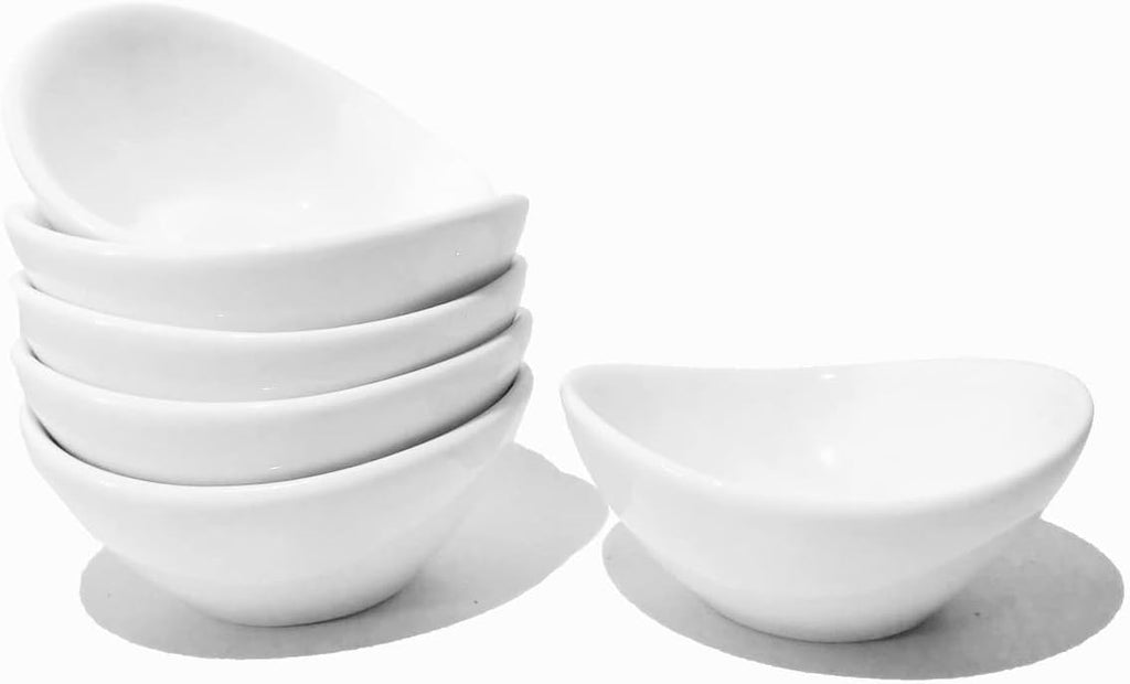 Soy Sauce Dish - Dipping Bowls Set, White Porcelain Dipping Bowls/Dishes for Soy Sauce, Ketchup, BBQ Sauce or Seasoning- 1 Oz,Set of 6,D1