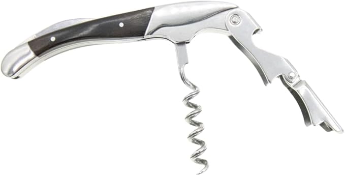 The Wine Chic Premium Professional Corkscrew Wine Opener with Elegant Wood Handle, Manual Wine Key with Foil Knife and Cap Bottle Opener for Bartenders, Waiters and Sommeliers (Black)