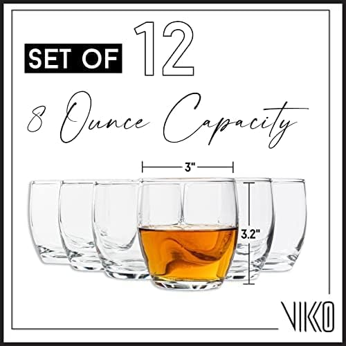 Vikko Mini Ounce Drinking Glasses, 2.9” Diameter x 3.2” Thick and Durable Glass, For Water, Juice, Soda, or Wine, Dishwasher Safe, Set of Twelve Small Clear Glass Tumblers