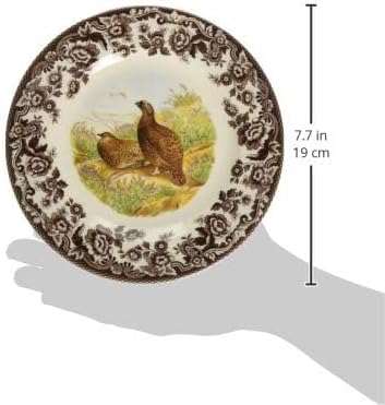 Spode Woodland Red Grouse Salad Plate - 8" Fine Earthenware, British Flowers Border, Rustic Game Bird Design Made in England - Microwave, Dishwasher, Oven, Freezer Safe for Holiday Dining