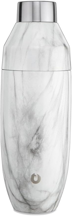 SNOWFOX Premium Vacuum Insulated Stainless Steel Cocktail Shaker, Home Bar Accessories, Elegant Drink Mixer, Leak, Proof Lid With Jigger & Built, In Strainer, Marble, 22oz.