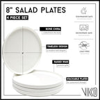 Vikko Salad Plate, Set of 4 White Plates, Dessert, Salad, Appetizer Plate, Fine Bone China, Stackable 8 Inch Dessert Plates, Dishwasher Safe