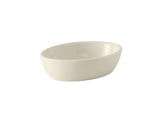 Tuxton China BEK-160 Baking Dish, 16 oz., 6-3/4" x 5" x 1-3/4" H, Oval, Microwave and Dishwasher Safe, Oven Proof, Fully Vitrified, Ceramic, DuraTux, American White/Eggshell, Pack of 12
