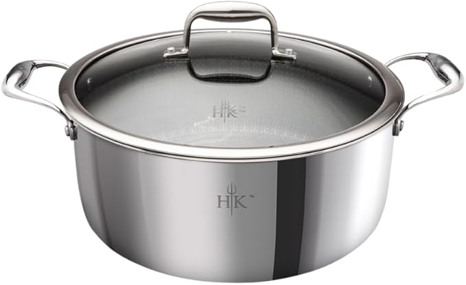 Hell's Kitchen Hybrid 5 Qt Pot and lid, Tri-Clad Stainless Steel and Nonstick Ceramic, PFAS Free, no PFOA, no PTFE, noTeflon, Non Toxic Cookware, Metal Utensil Safe, All Cooktops and Oven Safe