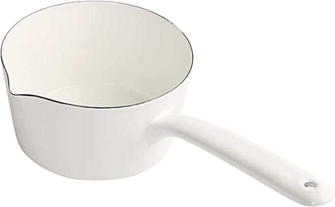 1.2L Enamel Milk Pan, Nonstick Milk Pot with Pour Spouts, Even Heat Conduction, Easy to Cook and Clean, Enamel Pot for Home Kitchen or Restaurant White
