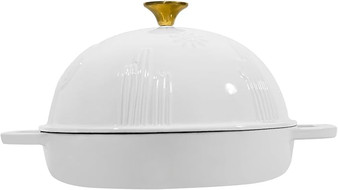 Bread Oven Cast Iron Bread Dutch Oven with Cloche Lid for Bread Baking White Enameled Cast Iron Bread Oven with Dome Lid for Sourdough, 9.8 Inches