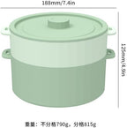 2-Tier Silicone Microwave Steamer, Divided Compartments with Lid, Stackable Food Container, Sage Green