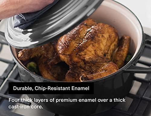 Misen 7 QT Enameled Cast Iron Dutch Oven - Chip-Resistant Enamel Coating - Thick Iron Core For Heat Retention - Large Cooking Surface - Oven Safe, Induction Compatible - Traditional Lid, Black