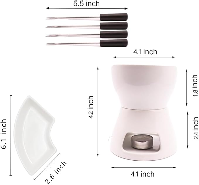 Fondue Pot Set,Ceramic Butter Warmer Set with 4 Forks and 4 Dishes,Cheese Fondue Pot,Fondue Pot Melting Pot Set,Melt Hot Pot Bowl Set For Cheese Chocolate Butter Caramel