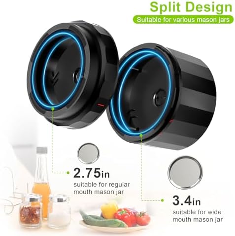 M11 Electric Mason Jar Vacuum Sealer Kit - with Wide and Regular Mouth Mason Lids, Jar Vacuum Sealer for Canning Jars, Vacuum Sealing Machine for Food Storage Black