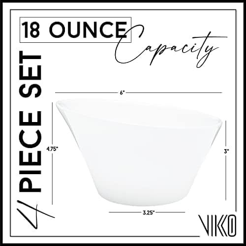 Vikko White Pasta Bowls, Set of 4 Ceramic Salad Bowls, Large 18 Ounce Elegant White Soup Bowls for Everyday and Special Occasions, Elegant Sloped Design, Dishwasher Safe, Microwave Safe
