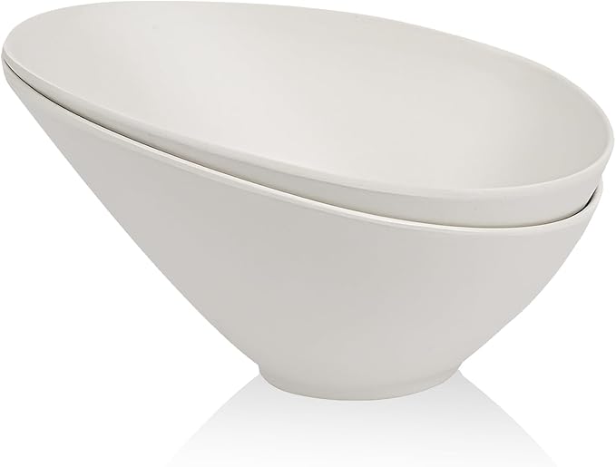Bamboo Fiber Salad Bowls, 2 Packs Serving White, Compostable 33 Ounce Elegant White Angled Bowls for Salad, Pasta, Soup, Prep, Ideal for Home and Restaurant