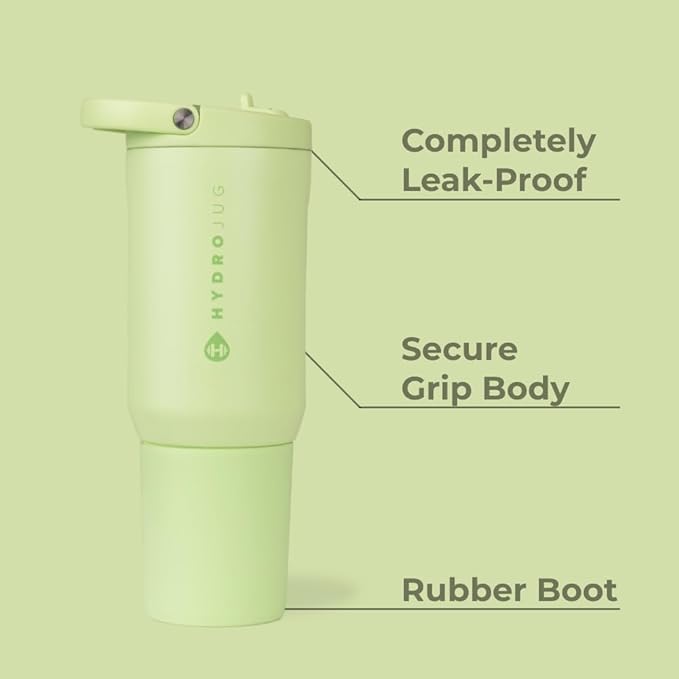 HydroJug Sport - Stainless Steel Tumbler with Straw, Vacuum Insulated, 20oz Leakproof Water Bottle, Ergonomic Design, Reusable, Dishwasher Safe, Rubber Base, Durable for Gym or Outdoors, Melon