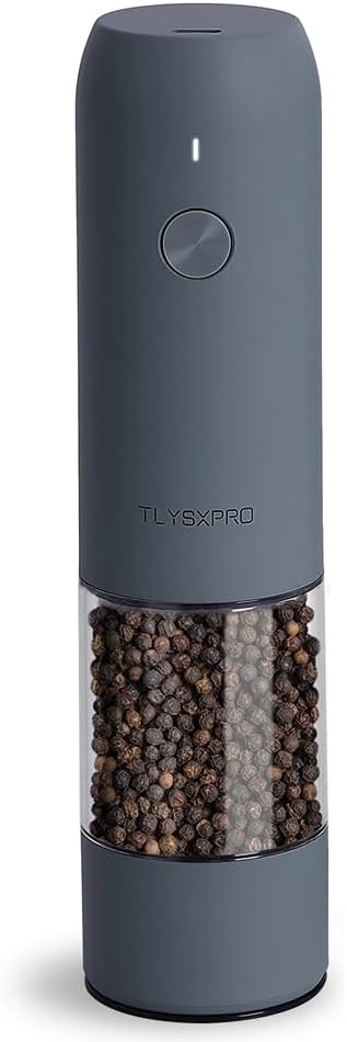 Electric Pepper Grinder, USB Rechargeable, Automatic Pepper Shaker, Adjustable Coarseness, Electric Pepper Mill, LED Light, Refillable, Kitchen Gadget (1-Pack, Blue-Grey)