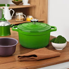 vancasso Enameled Cast Iron Dutch Oven, 2.5 QT Green Naturally Non-Stick Casserole Dish Cookware, with Stainless Steel Knob Lid Cast Iron Casserole for Steam Braise Bake Broil Saute Simmer Roast