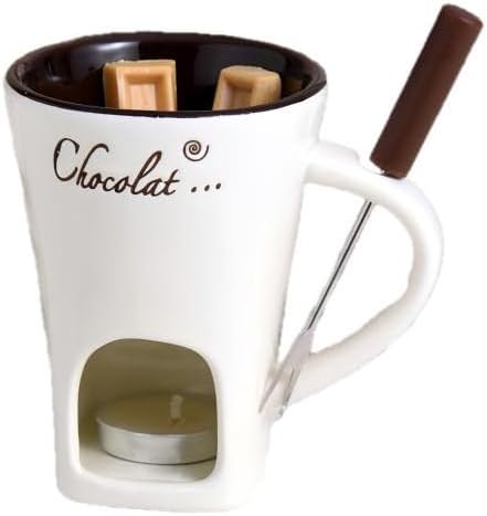 Fondue Mugs,Fondue Cup,Heat Resistant Ceramic Mini Fondue Set with Forks - Reusable Chocolate Melting Cup for Desserts, Date Nights & Parties (WHITE)