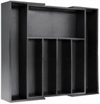 VaeFae Premium Bamboo Drawer Organizer, Expandable Silverware Drawer Organizer, Cutlery Tray with Dividers for Kitchen Utensils (Black, Large)