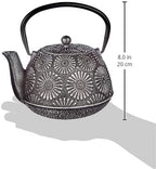 IBILI 40 Oz Bali Cast Iron Teapot | Made in Spain | Stainless Steel Infuser, Enameled Interior, Stovetop & Induction Compatible, Japanese Kettle for Loose Leaf Tea, Tetsubin Design, Silver