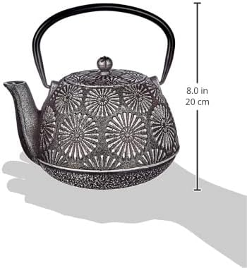 IBILI 40 Oz Bali Cast Iron Teapot | Made in Spain | Stainless Steel Infuser, Enameled Interior, Stovetop & Induction Compatible, Japanese Kettle for Loose Leaf Tea, Tetsubin Design, Silver