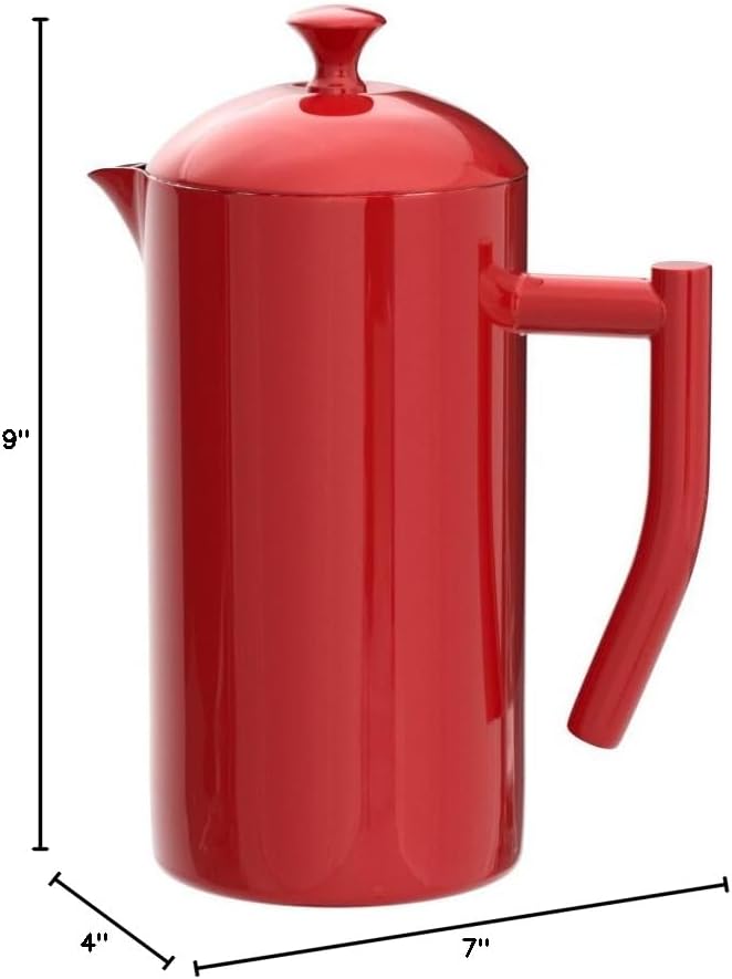 Frieling Insulated Double-Walled Stainless Steel French Press Coffee Maker - 34 fl oz, Red - Camping Coffee Press