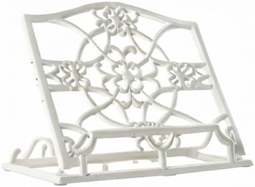 JOGREFUL Cookbook Stand, Cast Iron Heavy-Duty Recipe Book Holder, Kitchen Vintage Recipe Book Holder, Reading Rest Holder for Easel/Counter/Books/Magazine/iPad/Bible, Flower Pattern, White