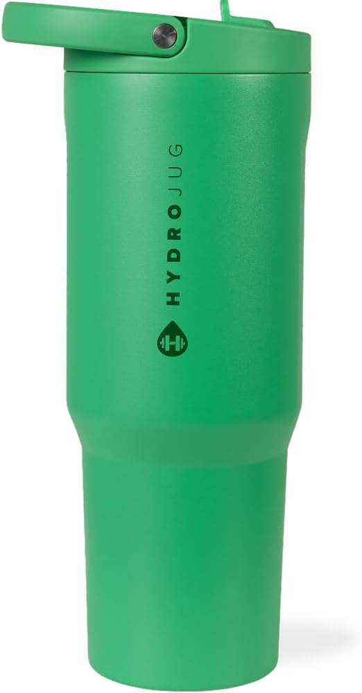 HydroJug Sport - Stainless Steel Tumbler with Straw, Vacuum Insulated, 32oz Leakproof Water Bottle, Ergonomic Design, Reusable, Dishwasher Safe, Rubber Base, Durable for Gym or Outdoors, Clover
