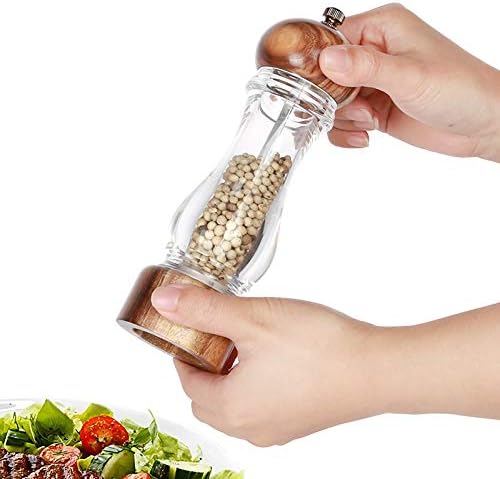 KKC HOME ACCENTS Wood Salt and Pepper Shakers,Wooden Salt and Pepper Grinder,Ceramic Core,Refillable,8 inch