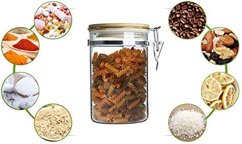Glass Storage Jar with wooden Locking Clamp, Coffee Bean & Kitchen Food Container, Glass Sourdough Starter Jar (2PACK 50 OZ)