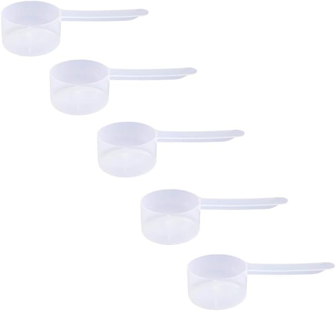 Plastic Measuring Scoop, (39 cc | 2.63 tbsp | 1.32 fl oz. | 39 mL) Long Handle Spoons for Powders, Granules, Coffee, Pet Food, Baking Supplies, Protein and Other Dry Goods, BPA Free (Set of 5)