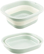 2pcs Folding Colander Bowls Strainers for Kitchen, Double Layer Drain Basket and Fruits Bowl, Multipurpose Food Prep Container for Pasta, Spaghetti, Vegetables, & Fruit Draining (GREEN)