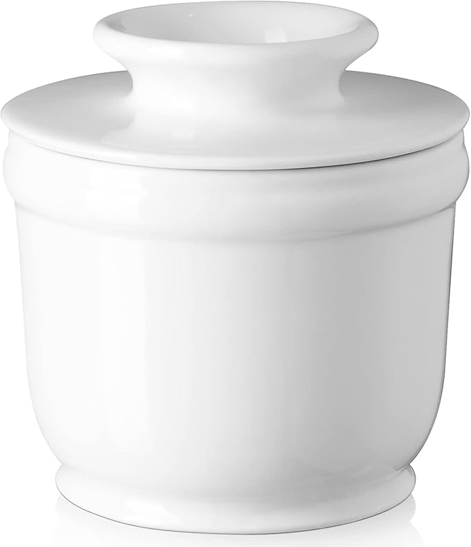DOWAN Porcelain Butter Crock, French Butter Dish for Fresh Spreadable Butter, Butter Keeper with Water Line, No More Hard Butter, Housewarming Gift for Butter Lovers, White