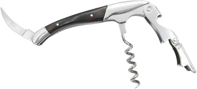 The Wine Chic Premium Professional Corkscrew Wine Opener with Elegant Wood Handle, Manual Wine Key with Foil Knife and Cap Bottle Opener for Bartenders, Waiters and Sommeliers (Black)