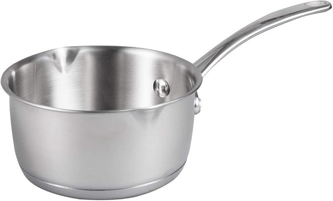 IMEEA Butter Melting Pot Butter Warmer 18/10 Tri-Ply Stainless Steel Saucepan with Dual Pour Spouts, 0.5-Quart, Silver