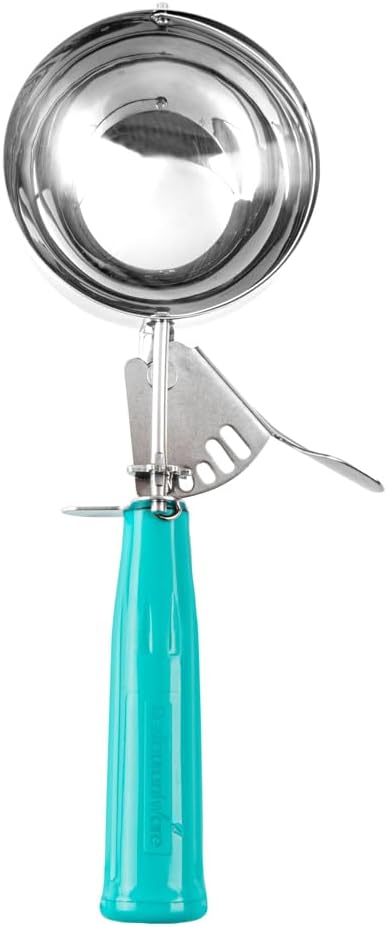 Restaurantware Met Lux 6 Ounce Portion Scoop 1 Durable Disher Scoop - Thumb Trigger Teal Stainless Steel Ice Cream Disher For Portion Control For Ice Cream Mashed Potato And Cookie Dough