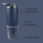 HydroJug Sport - Stainless Steel Tumbler with Straw, Vacuum Insulated, 40oz Leakproof Water Bottle, Ergonomic Design, Reusable, Dishwasher Safe, Rubber Base, Durable for Gym or Outdoors, Midnight