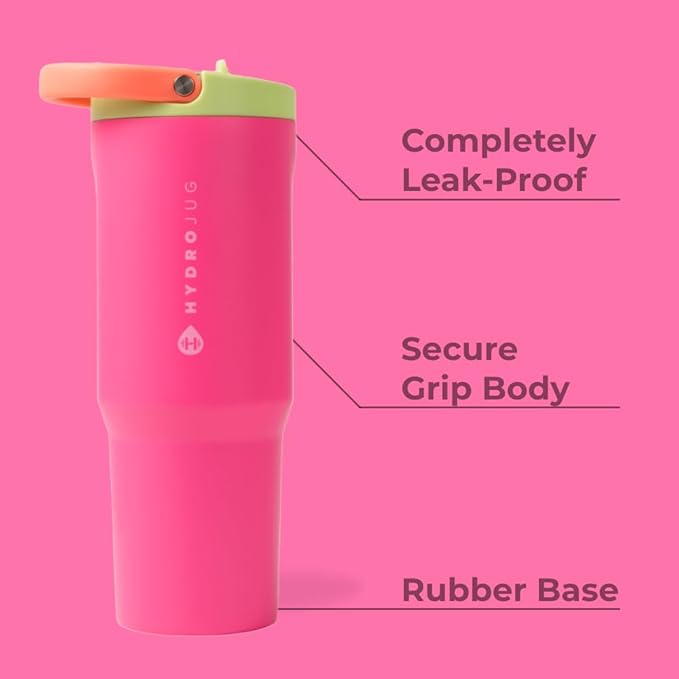 HydroJug Sport - Stainless Steel Tumbler with Straw, Vacuum Insulated, 32oz Leakproof Water Bottle, Ergonomic Design, Reusable, Dishwasher Safe, Rubber Base, Durable for Gym or Outdoors, Orchid