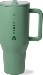 HydroJug Traveler - 32 oz Water Bottle with Handle & Flip Straw - Fits in Cup Holder, Leak Resistant Tumbler-Reusable Insulated Stainless Steel & Rubber Base - Gifts for Women & Men, Sage