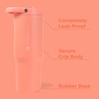 HydroJug Sport - Stainless Steel Tumbler with Straw, Vacuum Insulated, 32oz Leakproof Water Bottle, Ergonomic Design, Reusable, Dishwasher Safe, Rubber Base, Durable for Gym or Outdoors, Summer Peach