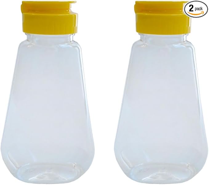2pcs Empty Plastic Honey Bottles Flip Top Squeeze Honey Jars Dispenser Squeezable Honey Containers for Syrups, Ketchup, Salad Dressing, Cooking Oils