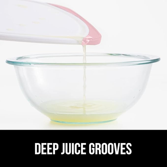 GORILLA GRIP BPA-Free Reversible Kitchen Cutting Board Set of 3, US Designed, Nonporous, Juice Grooves Catch Liquid, Slip Resistant Border, Dishwasher Safe, Durable Large Food Chopping Boards, Pink