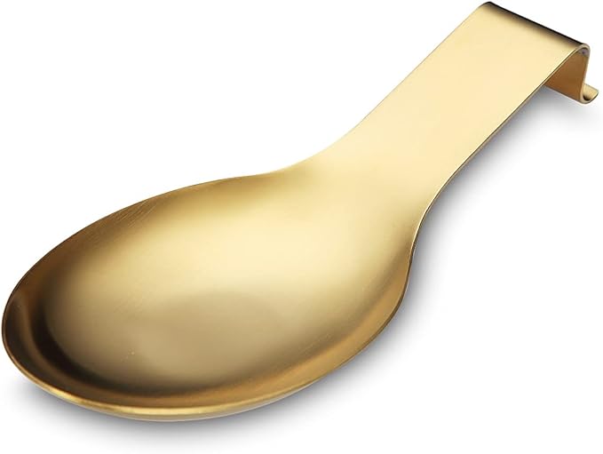 Matte Gold Spoon Rest, Stainless Steel Spoon Holder for Stove Top, kitchen utensils Holder for Ladles, Tongs, Spatula, Stove Spoon Holder, Pot Lid Holder, Dishwasher Safe (1PC-9.5 Inch)