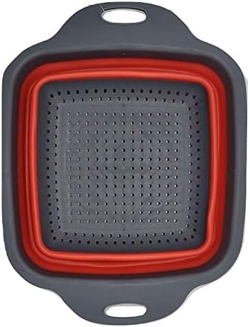 Space Saving Collapsible Silicone Kitchen Colander Food Strainer (Red)
