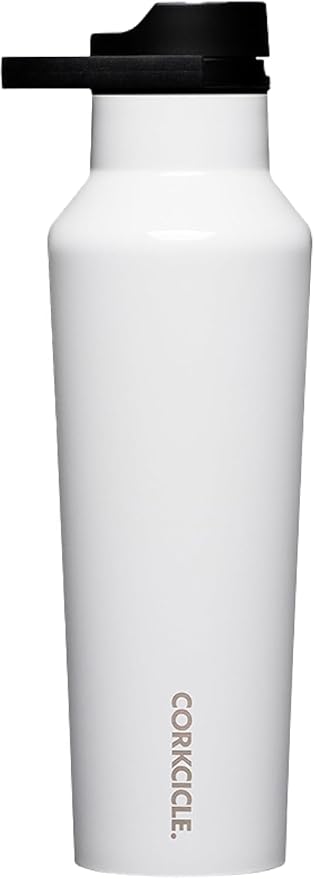 Corkcicle Sport Canteen - Keeps Drinks Cold 25 Hours - Stainless Steel Water Bottle - Triple-Insulated - Spill-Proof - Summer Drinkware Gift - Keeps Drinks Ice Cold - 20 oz - Gloss White
