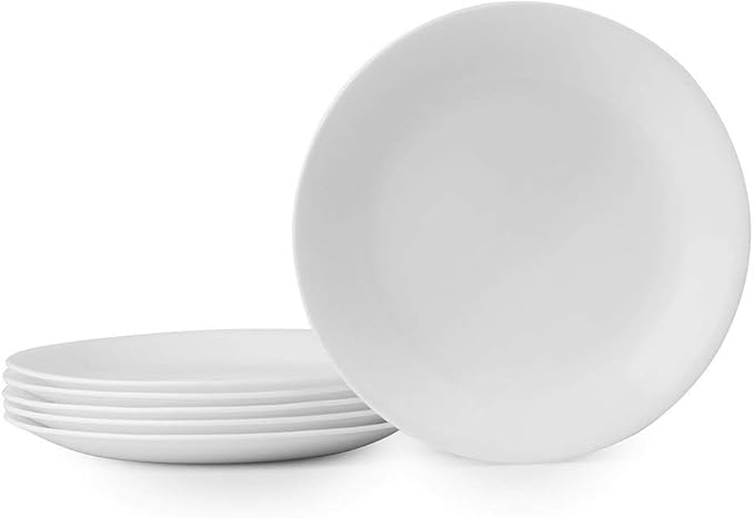 Corelle Vitrelle 6-Piece Salad Plates Set Triple Layer Glass and Chip Resistant, 8-1/2-Inch Lightweight Round Plates, Winter Frost White