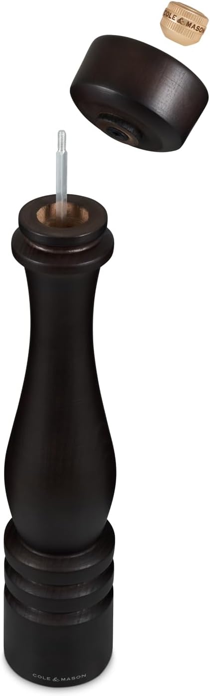 Cole & Mason London Refillable Spice Mill - Kitchen & Home Accessory - Table Black Pepper Grinder - Pepper Mill with Carbon Steel Mechanism - 15", Chocolate Wood