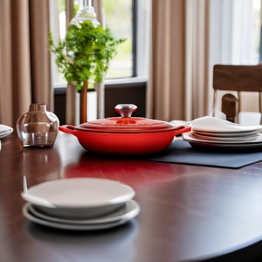 Signature Enameled Cast Iron Braiser, Non-Stick Serving Pot with Tight Fitting Lid for Perfect Roasting, Baking, Sauteing, Searing, and Pan Frying | 3.5Q (3.3L) - Red