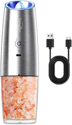 Sangcon Gravity Electric Salt and Pepper Grinder Mill RECHARGEABLE Automatic Salt Pepper Shaker USB-C No Battery Needed - LED Light One Hand Operation, Adjustable Coarseness Pepper 1pc