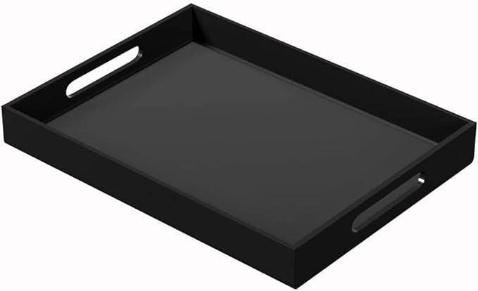 NIUBEE Acrylic Serving Tray 12x16 Inches -Spill Proof- Decorative Tray Organiser for Ottoman Coffee Table Countertop with Handles - Black