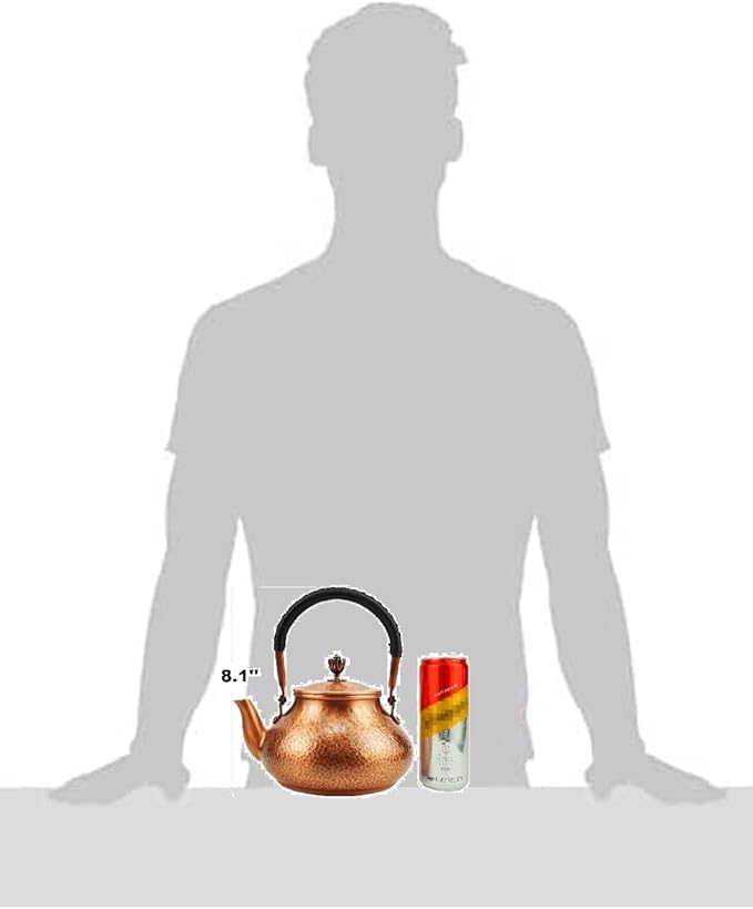 Funmaker Handmade Solid Copper Tea Pot Kettle Stovetop Teapot Thick Hammered Copper Tea Pot Kettle Stovetop Teapot Made for gasstove tops pure copper kettle (Type 6-1300ml)